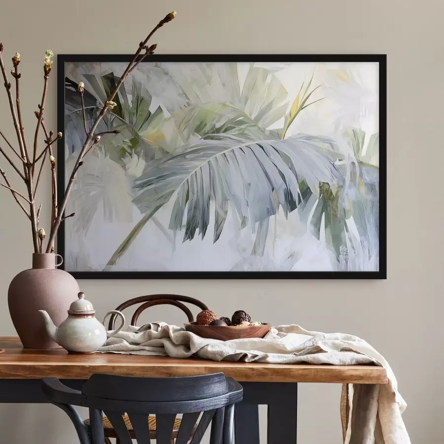 Fototapeedid Suured troopilised lehed maalimise stiilis f41866