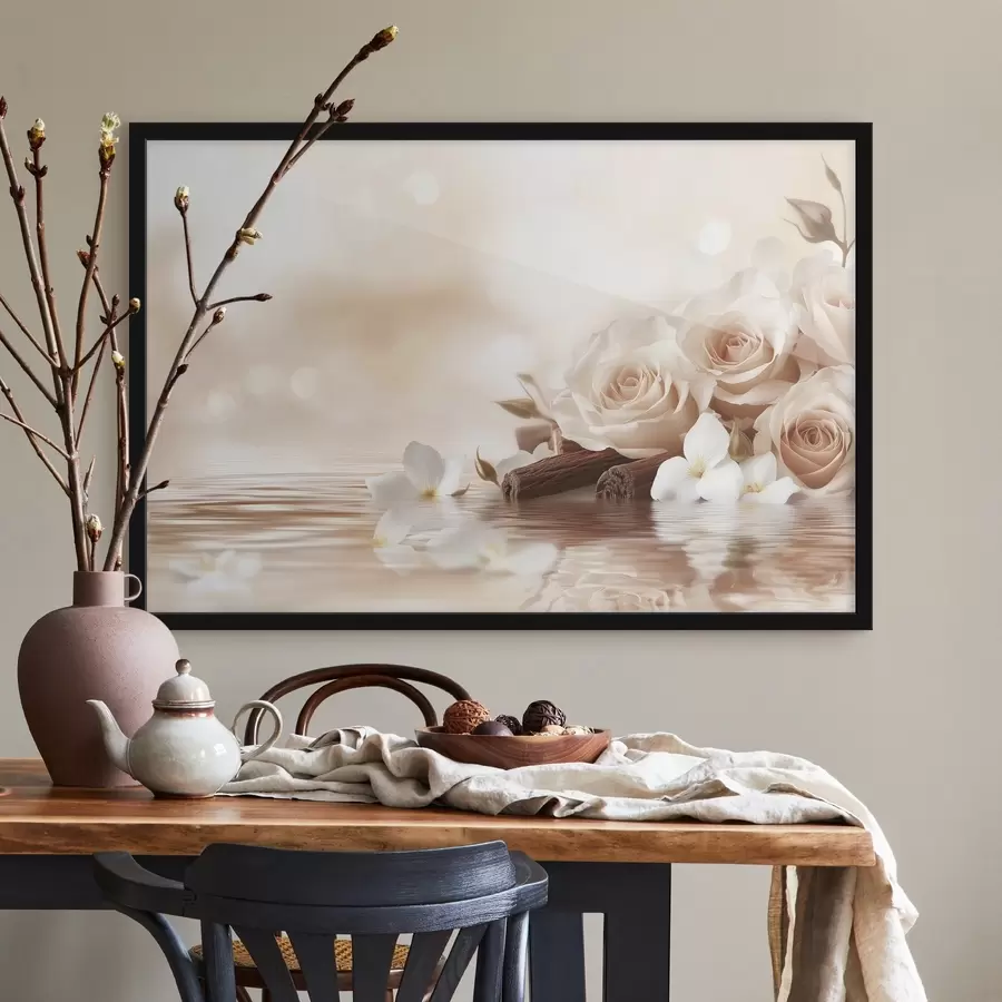 Fototapeedid Õrnad beežid roosid mere ääres f41877