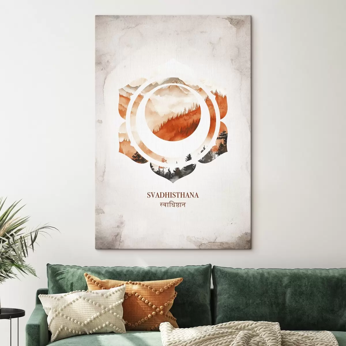 Pilt Svadhisthana tšakra, oranž tšakra, esoteerika, meditatsioon, budism, akvarellstiilis mäed s41881