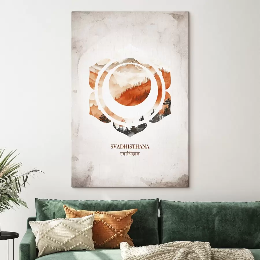 Pilt Svadhisthana tšakra, oranž tšakra, esoteerika, meditatsioon, budism, akvarellstiilis mäed s41881