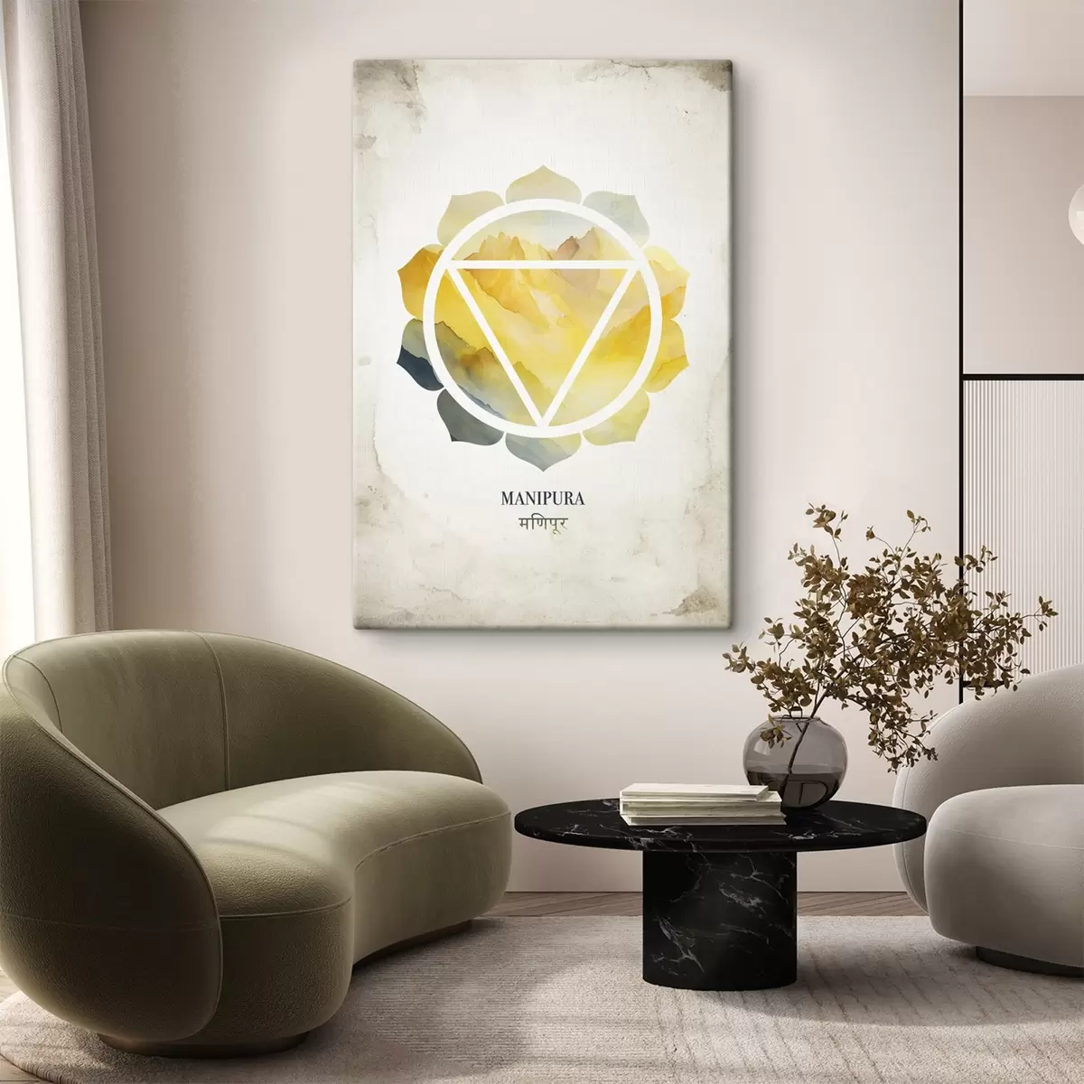 Pilt Manipura tšakra, kollane tšakra, esoteerika, meditatsioon, buddhism, akvarellstiilis mäed s41882