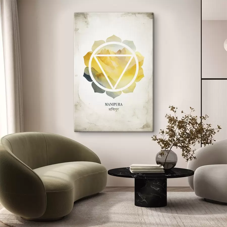 Pilt Manipura tšakra, kollane tšakra, esoteerika, meditatsioon, buddhism, akvarellstiilis mäed s41882