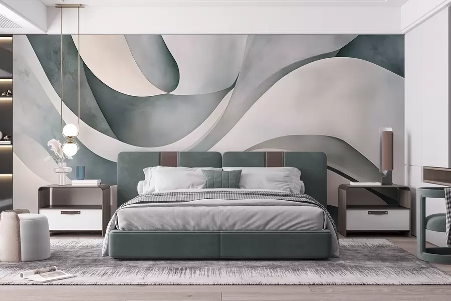 Fototapeedid Valged, sinised ja hallid kumerad kujud ja vormid, mis loovad abstraktse tekstuurse kaasaegse minimalistliku trükise  w08439v1