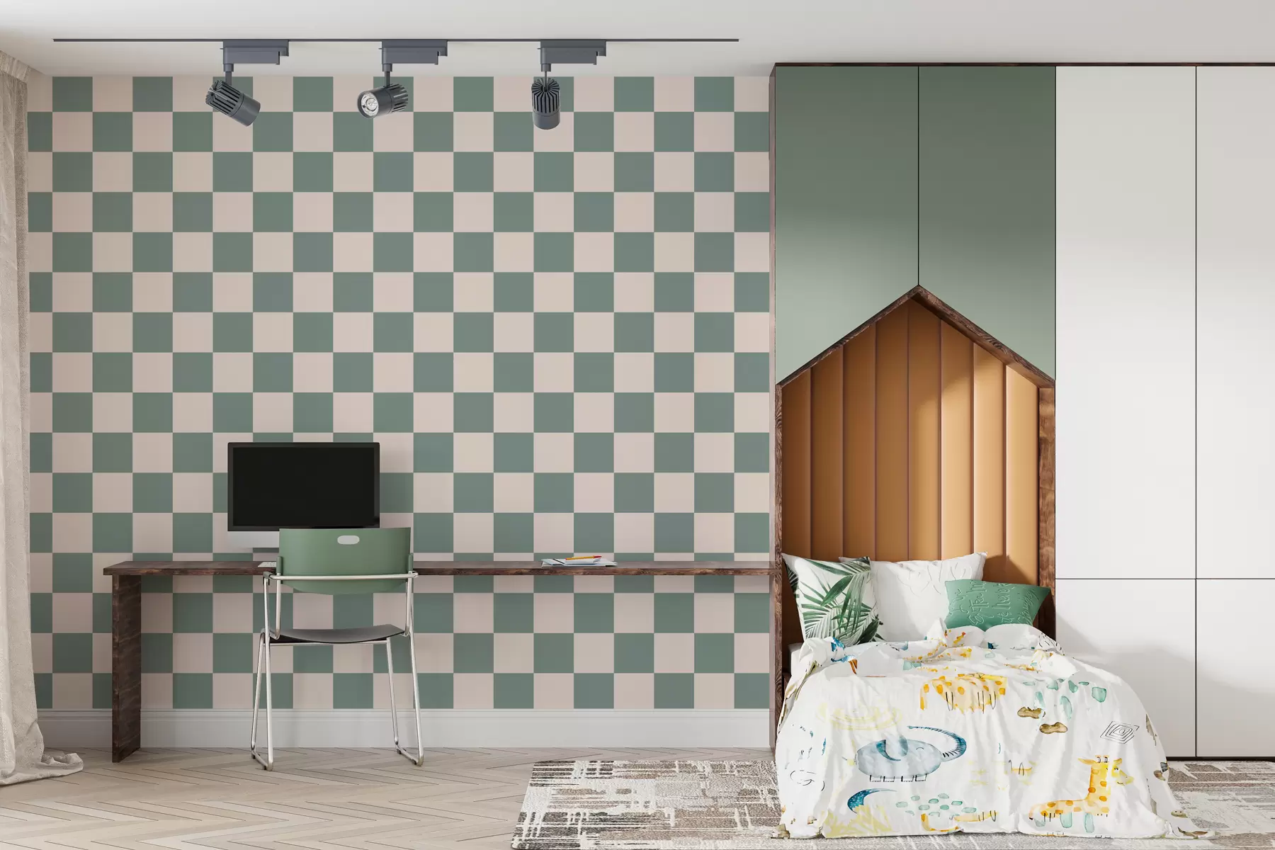 Fototapeedid Geomeetriline tapeet rohelises toonis w01922v2