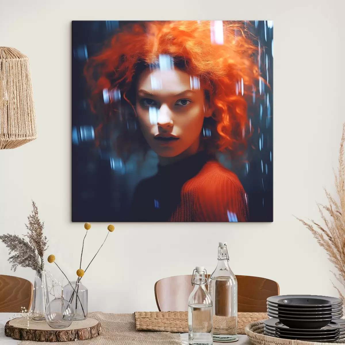 Pilt Punaste juustega tüdruk tumesinisel taustal s41934