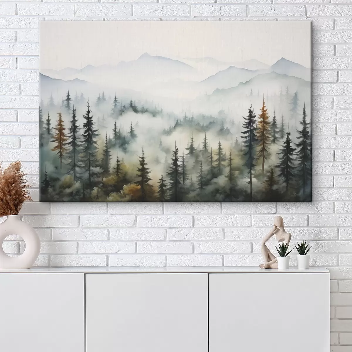 Pilt Metsa taustal mäed udus akvarelli imitatsiooniga s41935