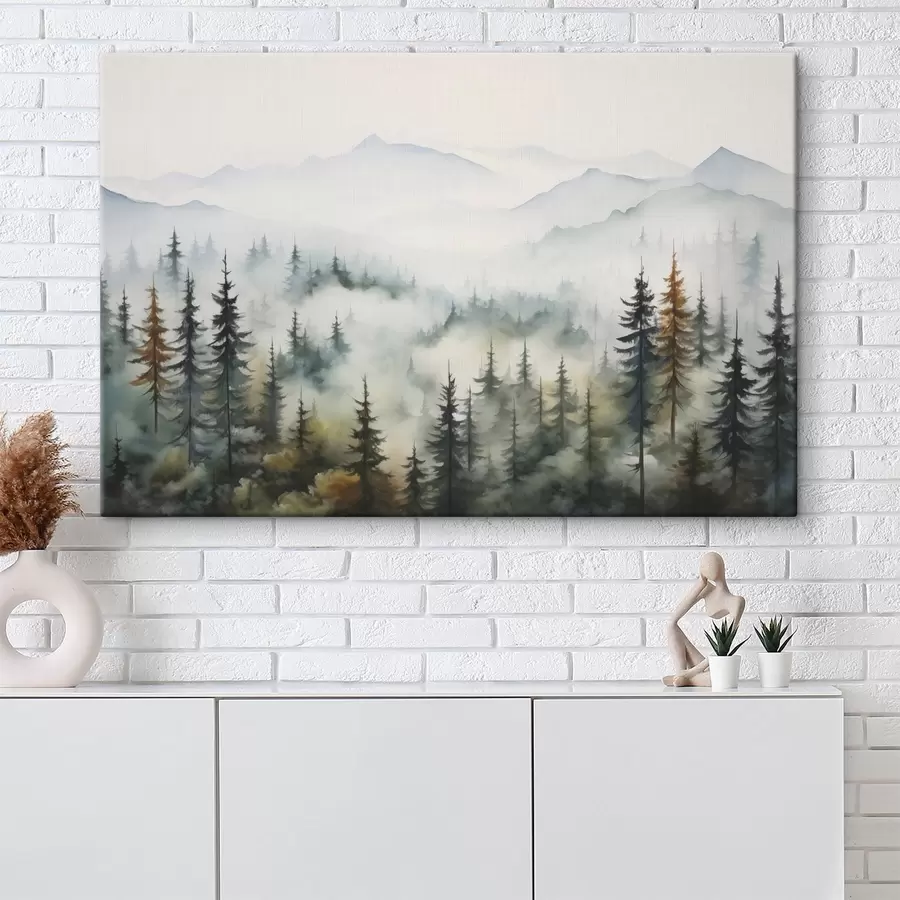 Pilt Metsa taustal mäed udus akvarelli imitatsiooniga s41935