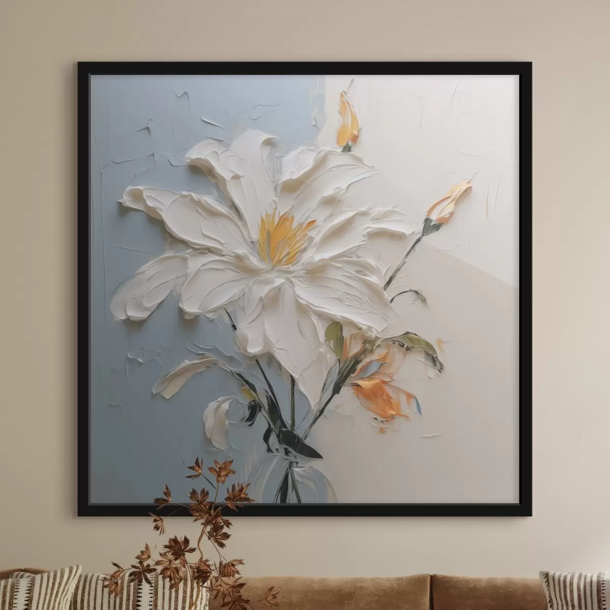 Plakat Valge liilia abstraktne imitatsioon pintslitõmmetega f41939