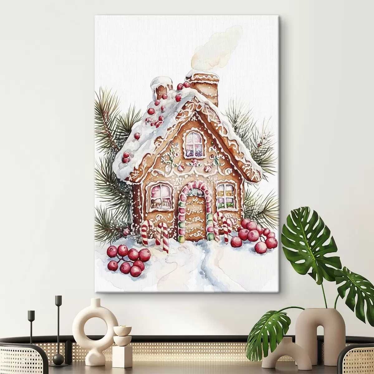 Pilt Piparkoogimaja, männioksad, punased marjad, jõulud  s41946