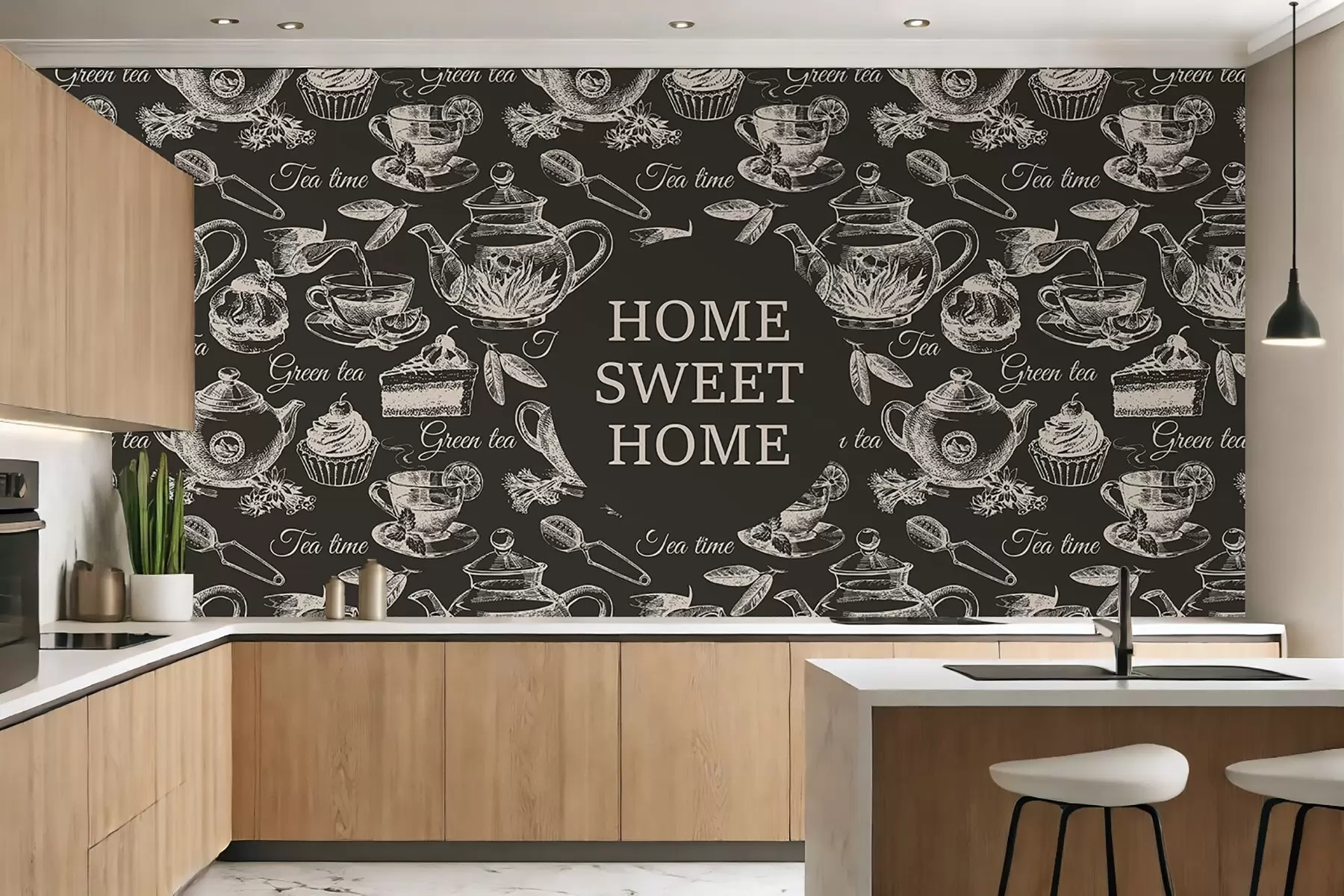 Fototapeedid tumedad tapeedid kööki beeži mustritega w02404