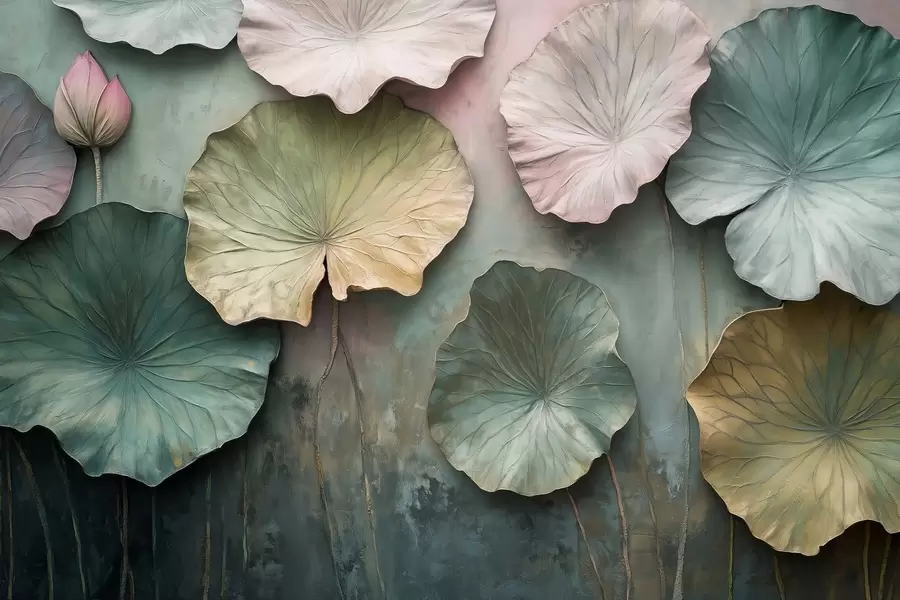 Fototapeedid lootose lehed pastelses stiilis ja mahuefektiga w02441