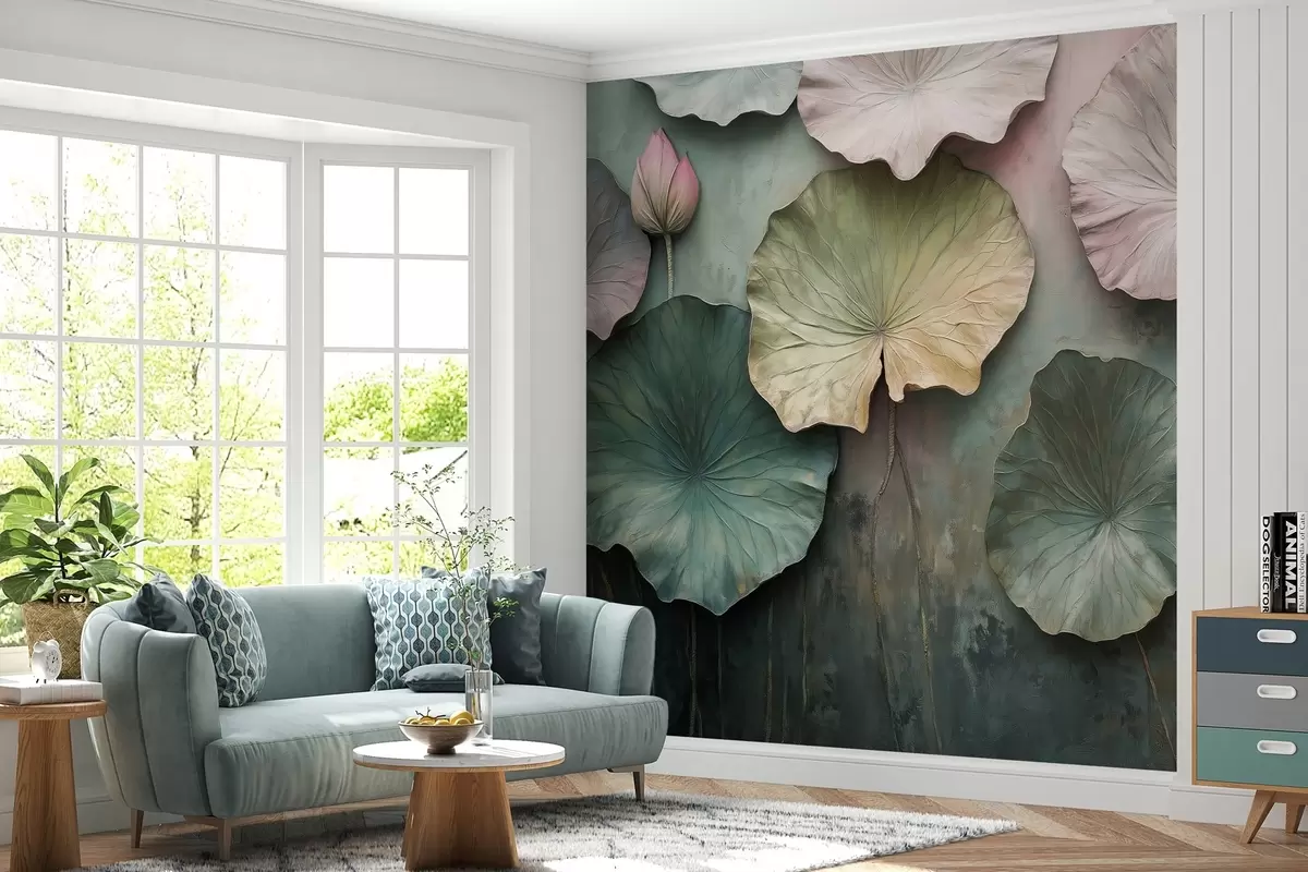 Fototapeedid lootose lehed pastelses stiilis ja mahuefektiga w02441