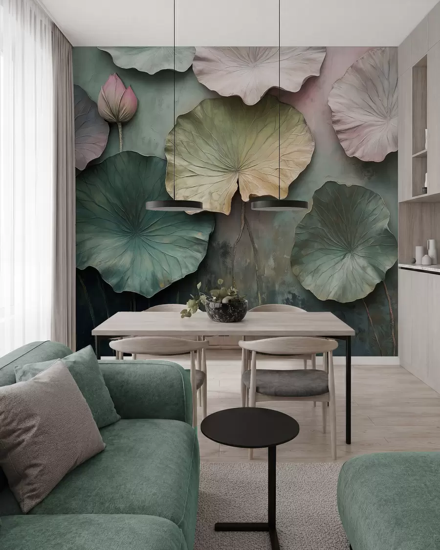 Fototapeedid lootose lehed pastelses stiilis ja mahuefektiga w02441
