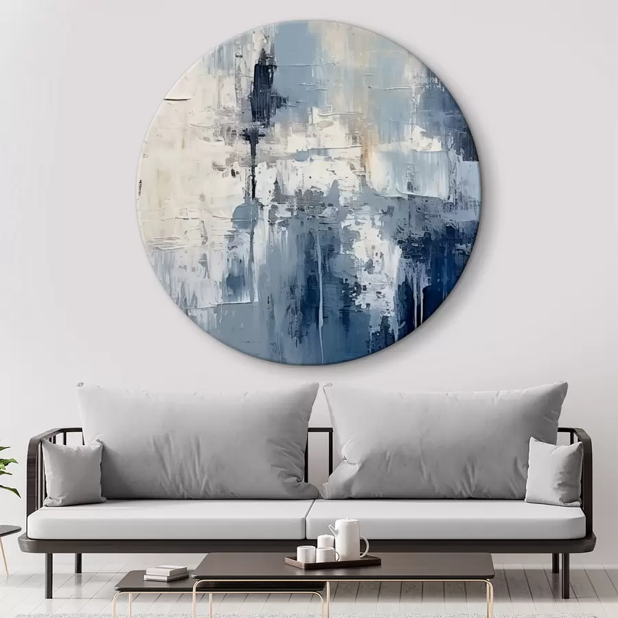 Pilt Abstraktne minimalistlik õlimaal, hõõrutud, geomeetriline, peits, sinine ja valge värv r38906