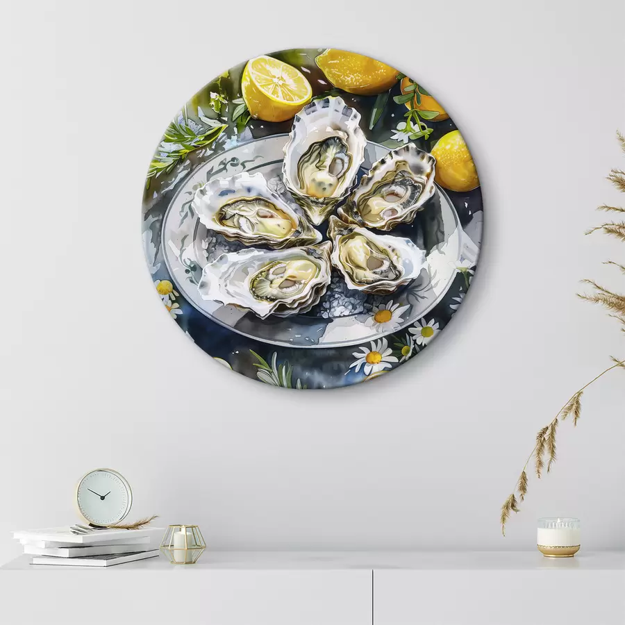 Pilt Elegantsed austrid taldrikul, sidrunid ja lilled, suvised värvid, vahemerelik r39710