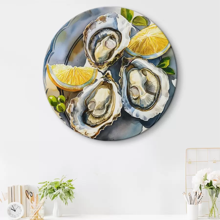 Pilt Elegantsed austrid taldrikul, akvarell, sidrunid, looduslikud värvid, vahemerelik r39711