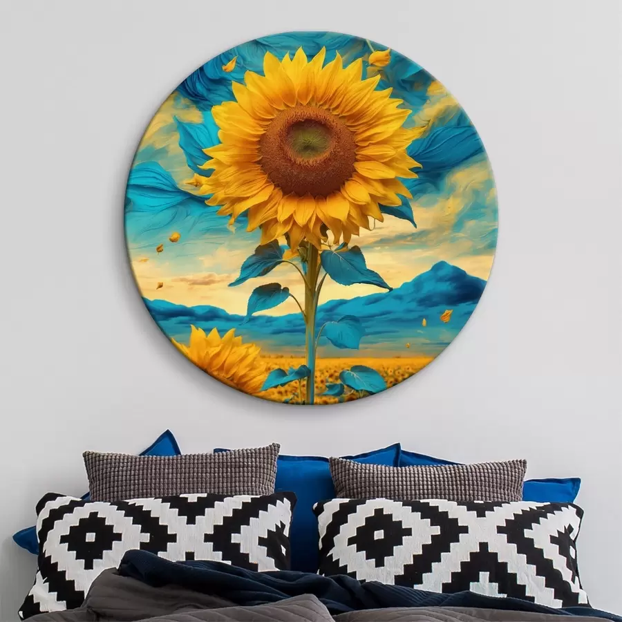 Pilt Päevalillede põld abstraktse taeva kohal r39367