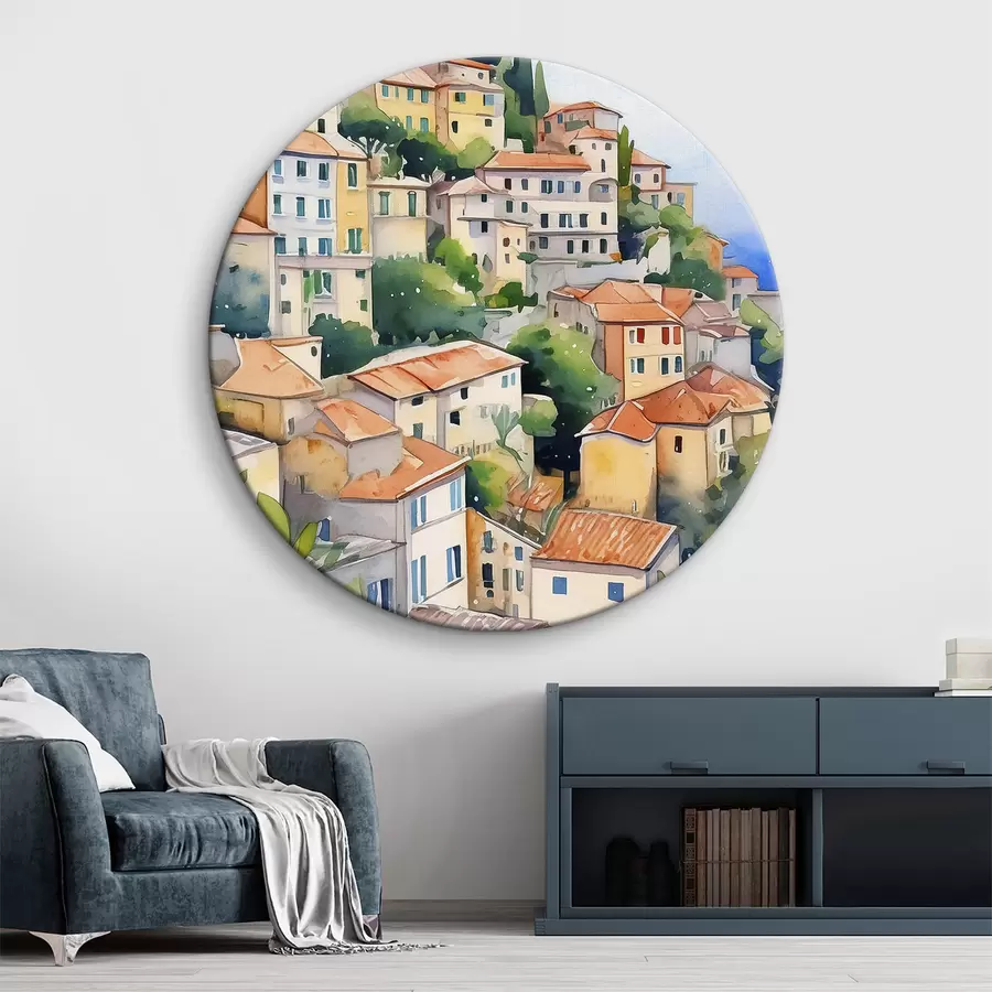 Pilt Vahemere arhitektuur, akvarell, suvi, apelsinid, vanalinn r38396