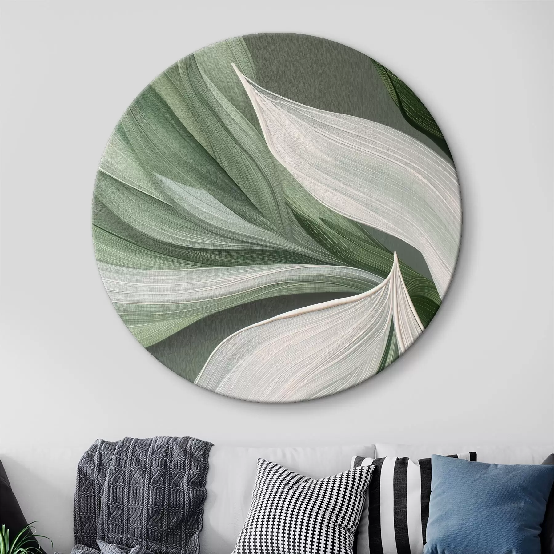 Pilt mahukas abstraktne loor valges ja rohelises värvitoonis r39327