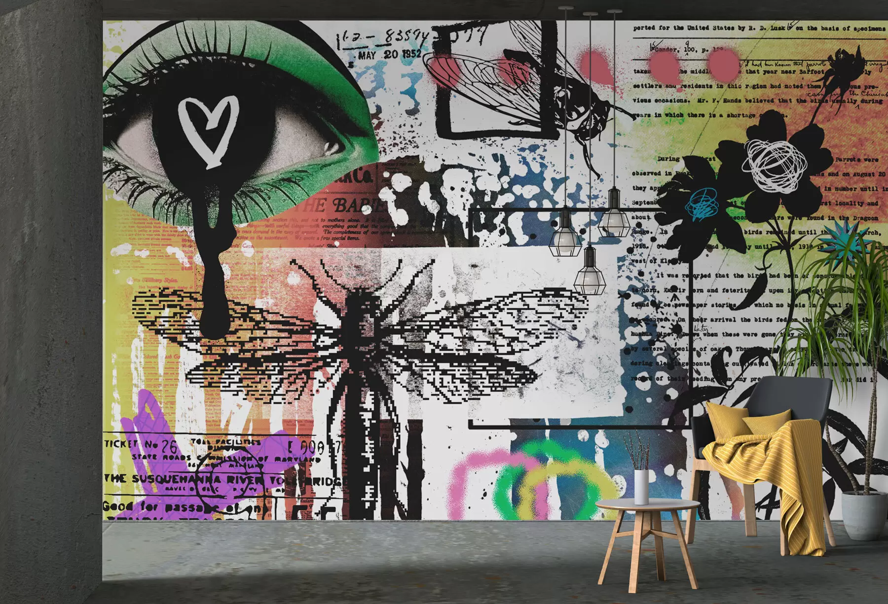 Fototapeedid Graffiti stiilis kiri, lilled, figuurid w02255