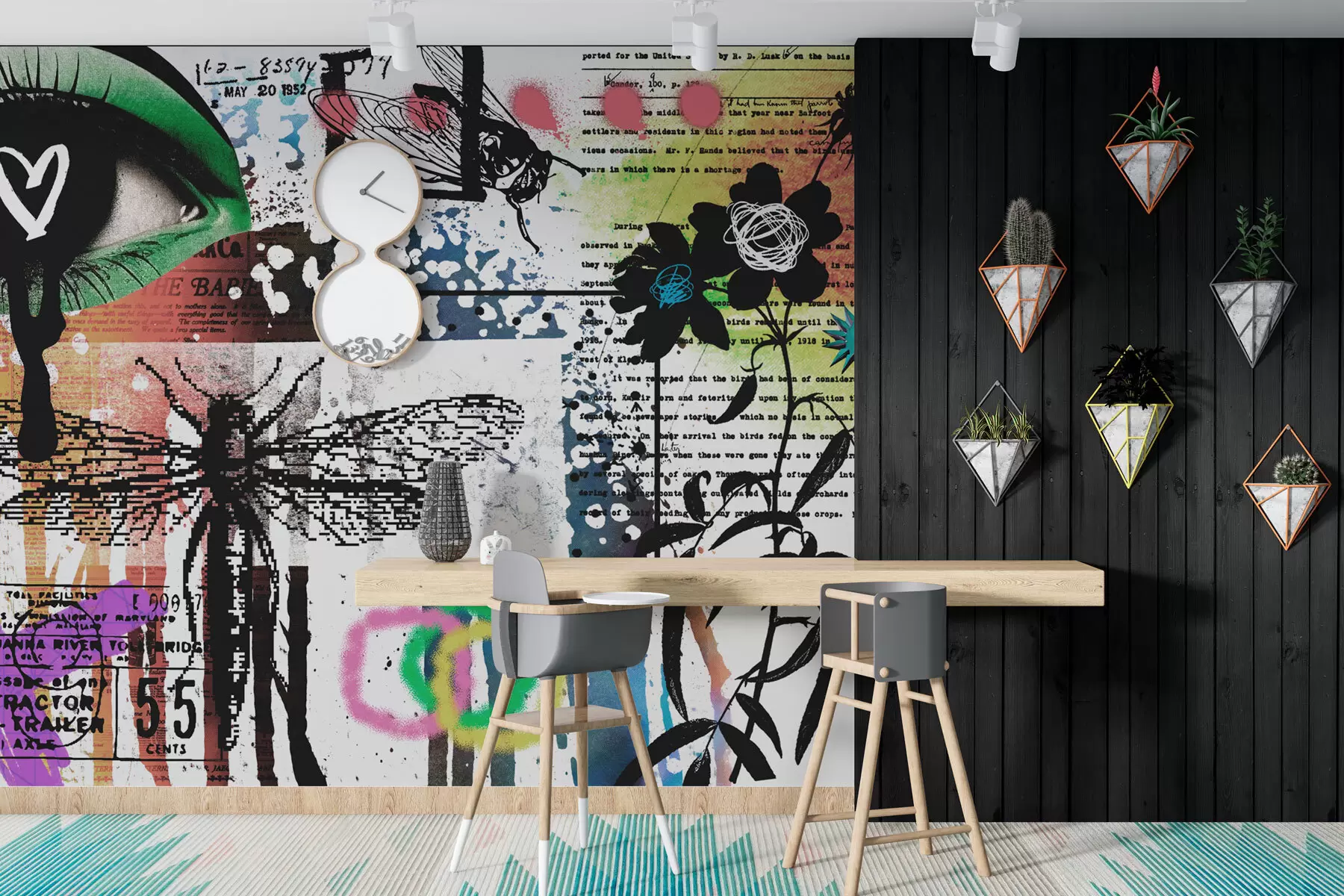 Fototapeedid Graffiti stiilis kiri, lilled, figuurid w02255