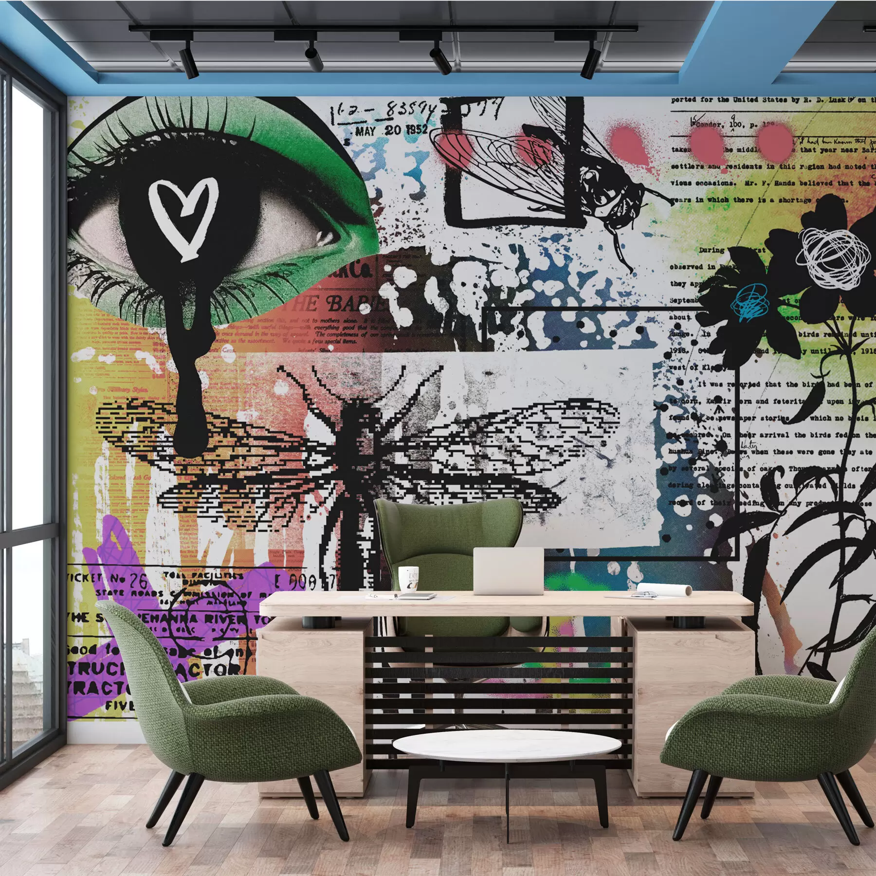 Fototapeedid Graffiti stiilis kiri, lilled, figuurid w02255
