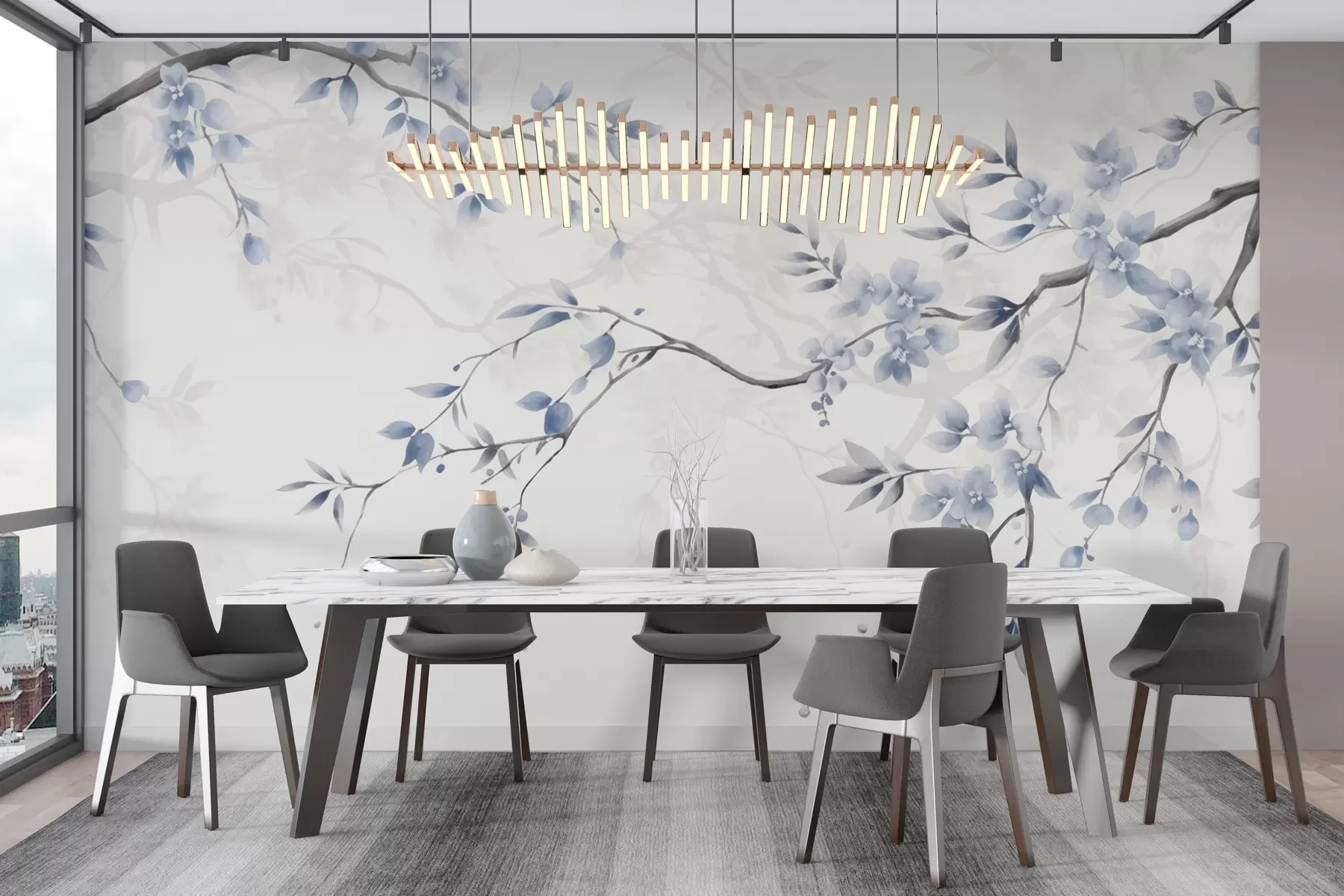 Fototapeedid Trendikad lillede ja lehtedega oksad w02449