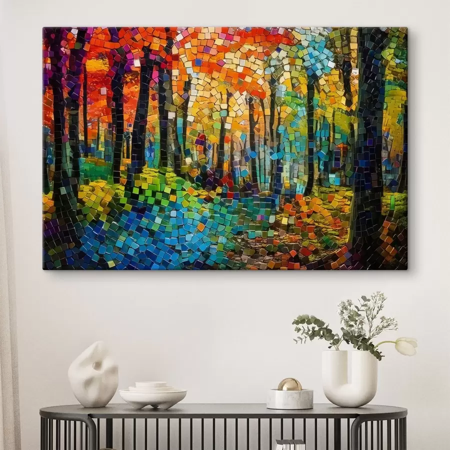 Pilt metsa, mis on tehtud pisikestest mosaiikplaatidest s41995