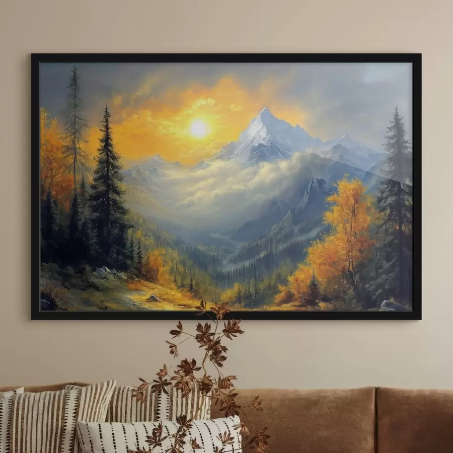 Fototapeedid päike üle mägede sügisel f42006