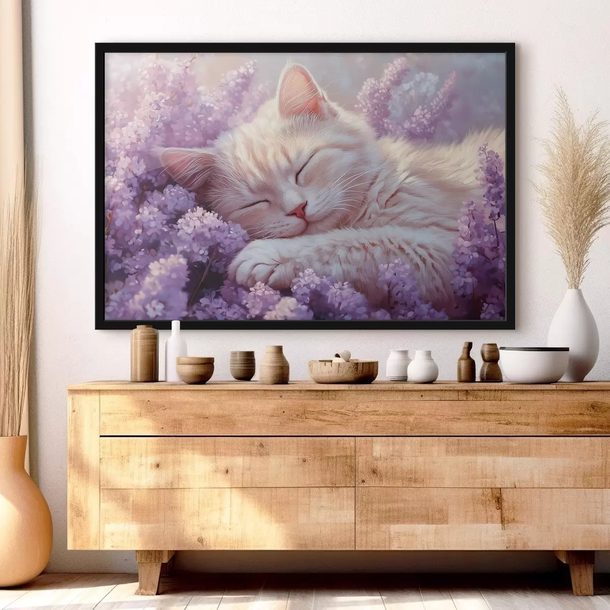 Plakat lilladel lillede peal lamav kass f42012