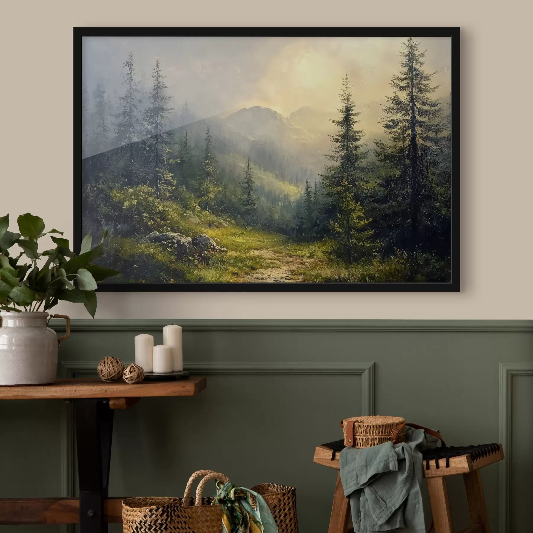 Fototapeedid mäed udus ja puudes f42019