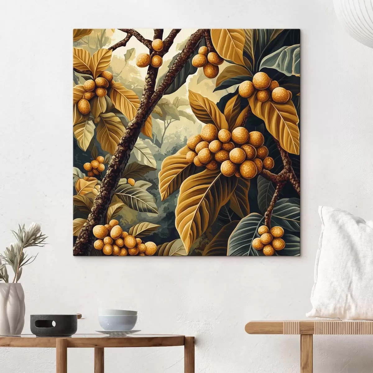 Pilt Kollastes toonides viljade ja lehtedega kohvipuu s41981