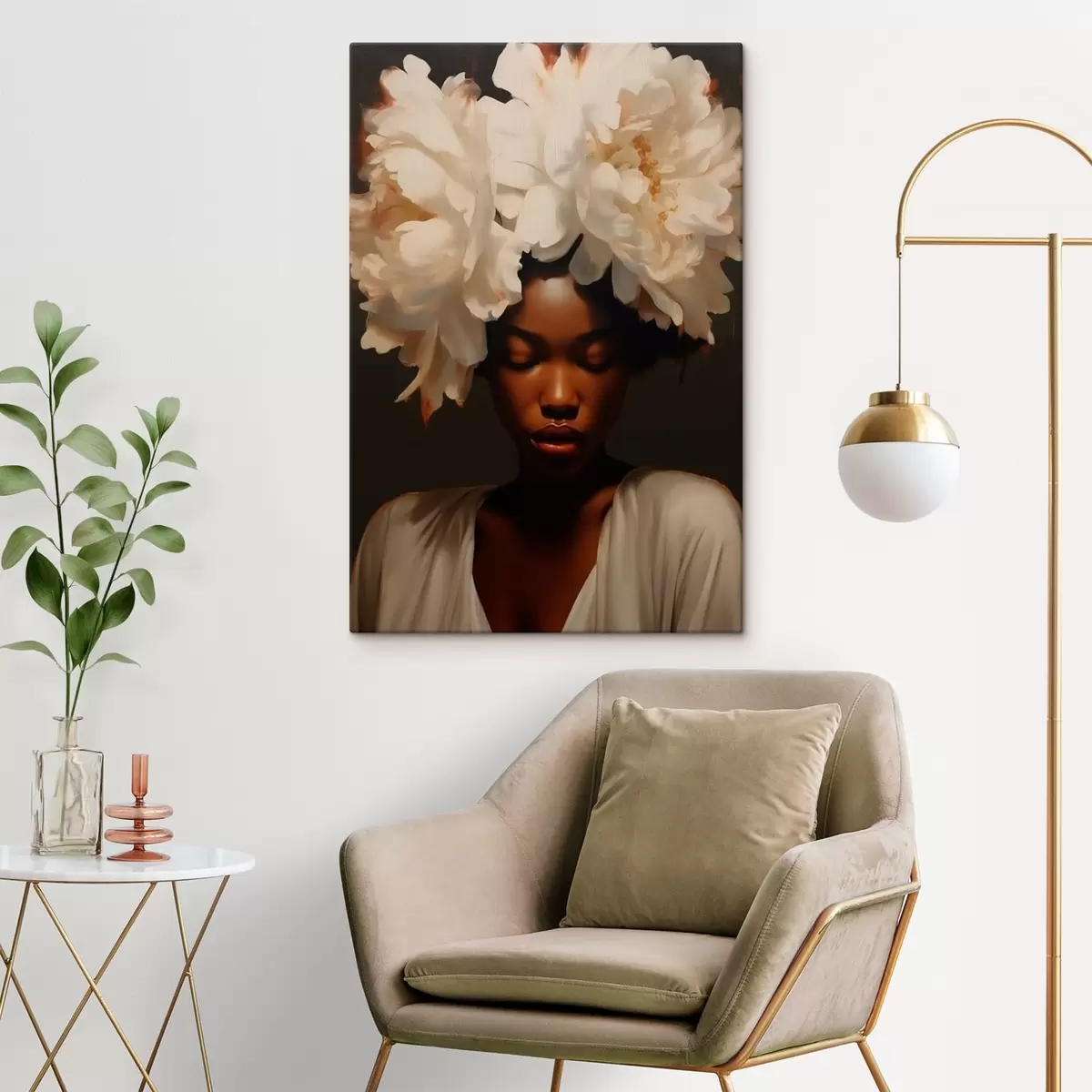 Pilt Tüdruk mudel ja lilled tema juustes s41799