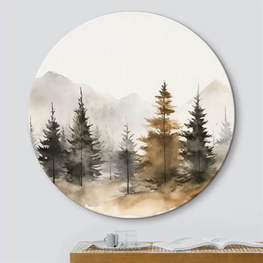 Pilt Akvarell kuusepuude taustal mägedes r36010