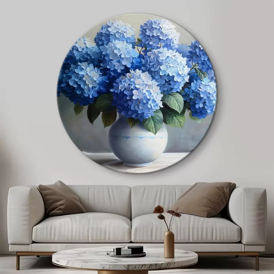 Pilt Siniste hortensiate kimp valges vaasis r38696