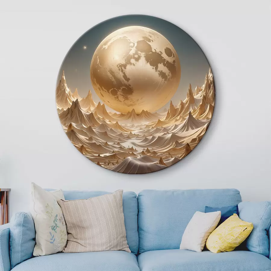 Fototapeedid Hõõguv täiskuu üle sürreaalse, mägise maastiku tippudega r38775