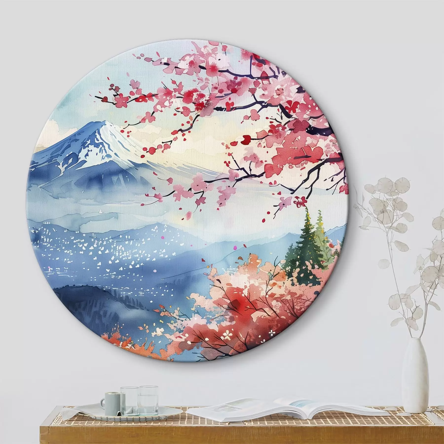 Pilt Mägi Fuji maastik, idamaine loodus, kirsipuud, päikeseloojang r39775