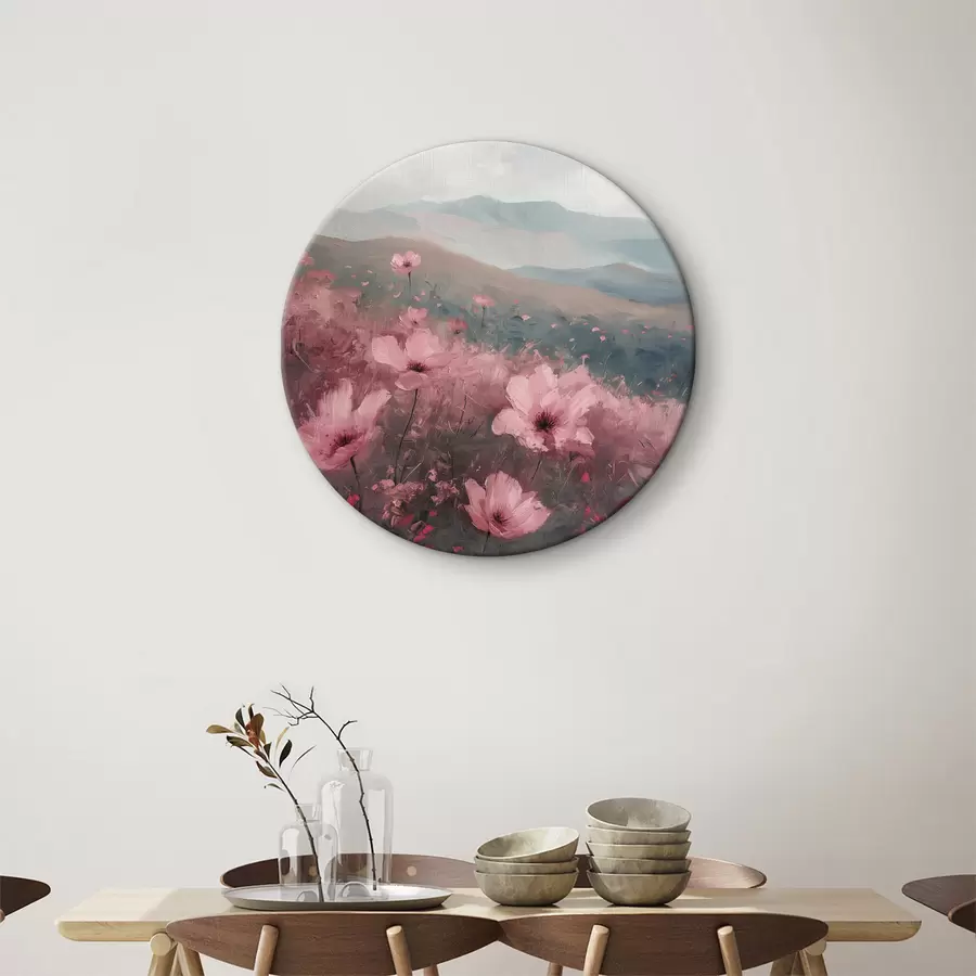 Fototapeedid Roosad lilled heinamaal, loodusmaastik, mäed, õlimaal, erksad pintslitõmbed r40233