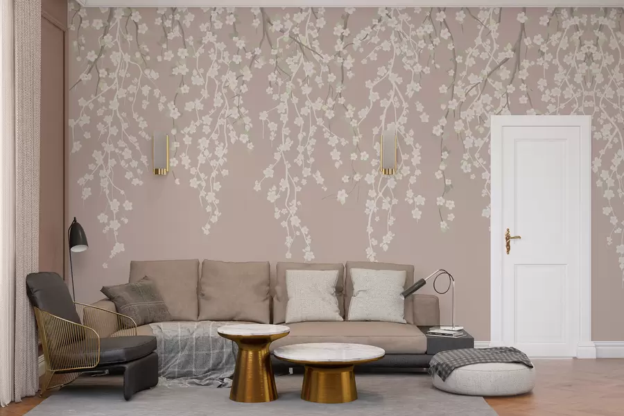 Fototapeedid Voolavad õrnad oksad koos lilledega pastelsel taustal w02479v2