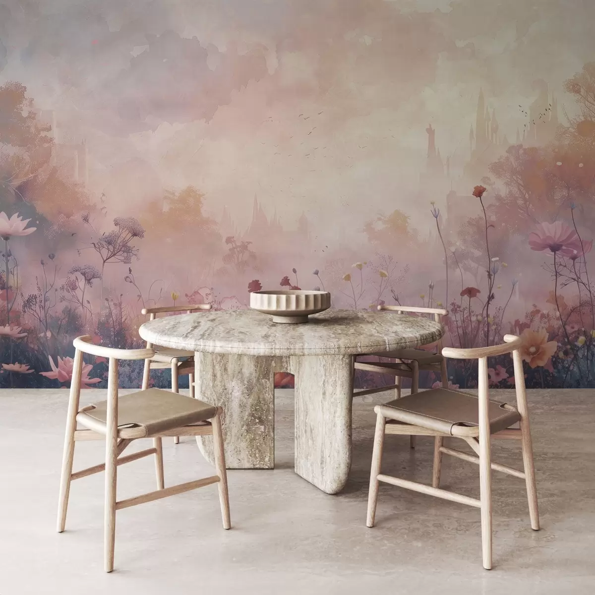 Fototapeedid Metsikud lilled lossi silueti taustal w08478