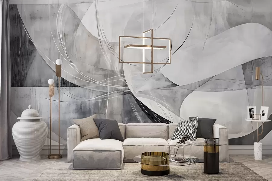 Fototapeedid Abstraktsed kujundid ja vormid valge, halli ja musta varjundiga hägusa tekstuuriga taustal w08461v1
