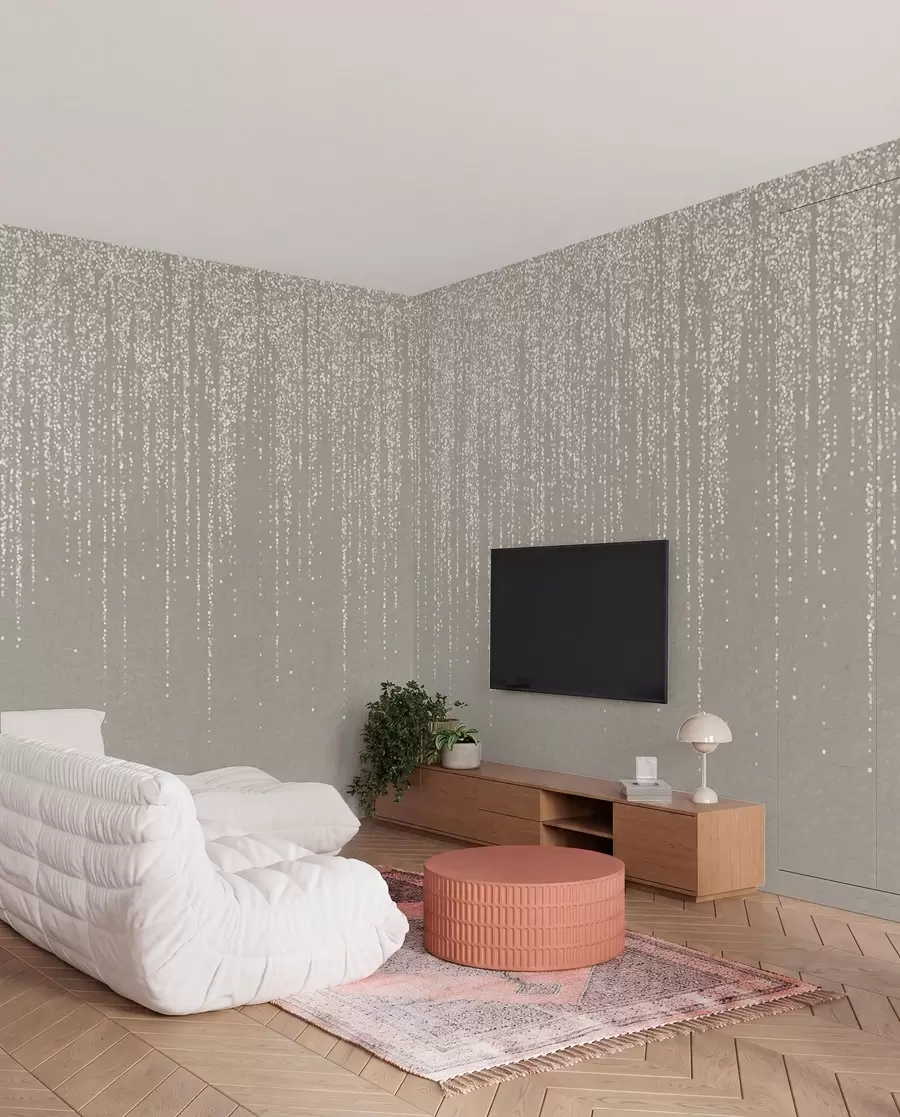 Fototapeedid Vertikaalne elegantne punkteeritud girlande trükis beežil tekstuurilisel taustal, mis loob sügavuse ja liikumise tunde w08470