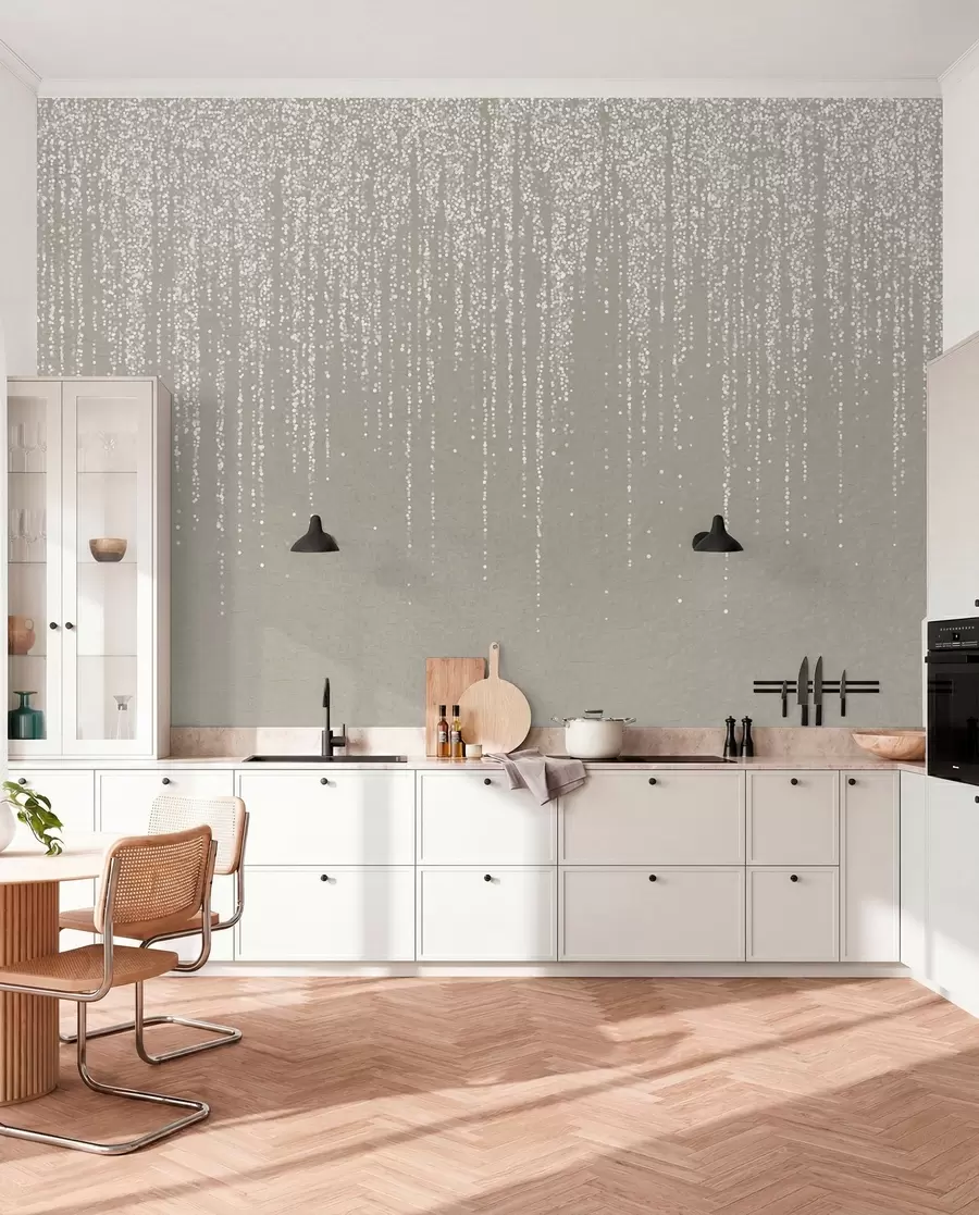 Fototapeedid Vertikaalne elegantne punkteeritud girlande trükis beežil tekstuurilisel taustal, mis loob sügavuse ja liikumise tunde w08470
