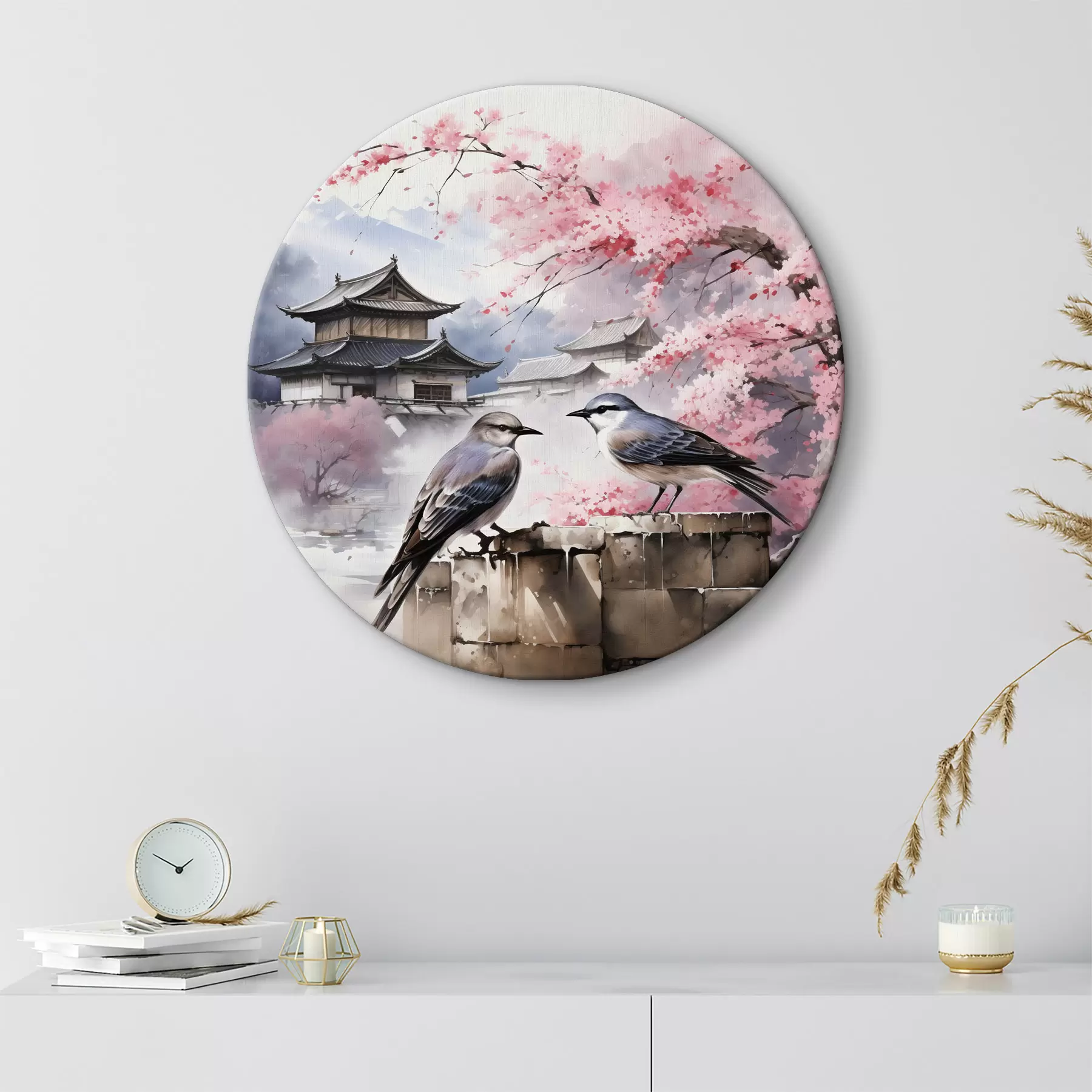 Pilt Kaks lindu õitsva sakura taustal r36815