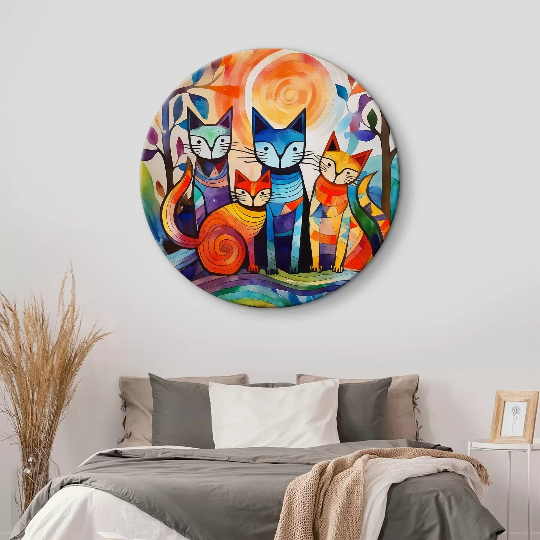 Pilt Mitmevärviline abstraktsioon huvitavate kassidega r38815