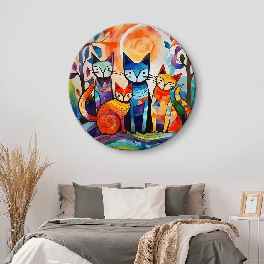 Pilt Mitmevärviline abstraktsioon huvitavate kassidega r38815