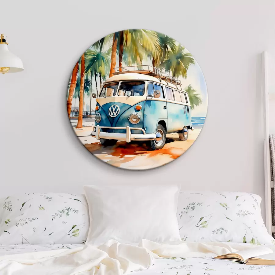 Fototapeedid Reisiauto on pargitud randa palmipuude akvarelli taustal r38911