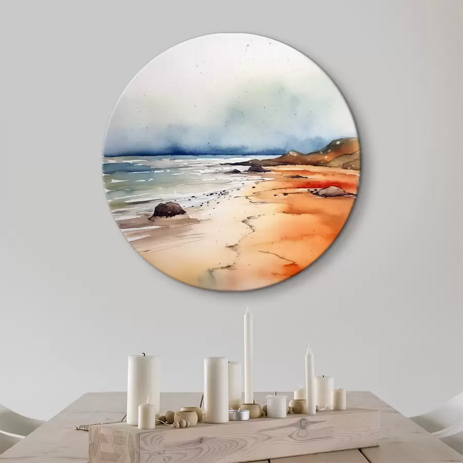 Pilt Meri ja rand, vihm, akvarell, pritsmed, maastik, maastik, sinine, oranž värv r38936