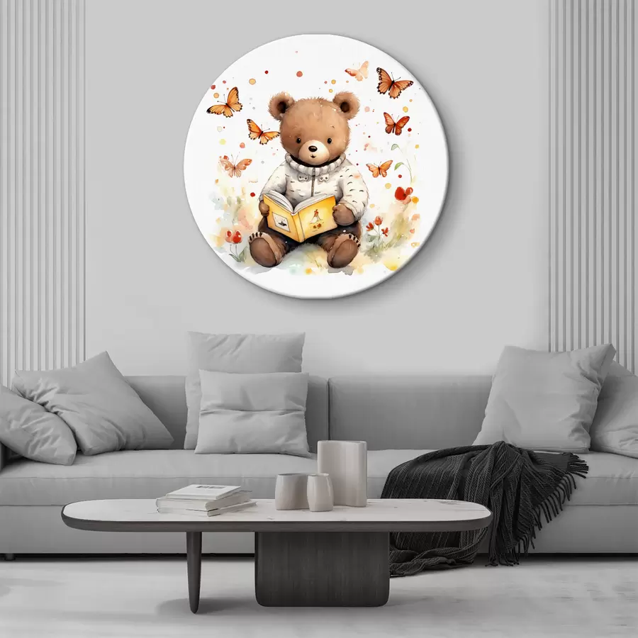 Fototapeedid Kampsunis pruunkarupoeg loeb akvarelliliblikatest ümbritsetud raamatut r39025