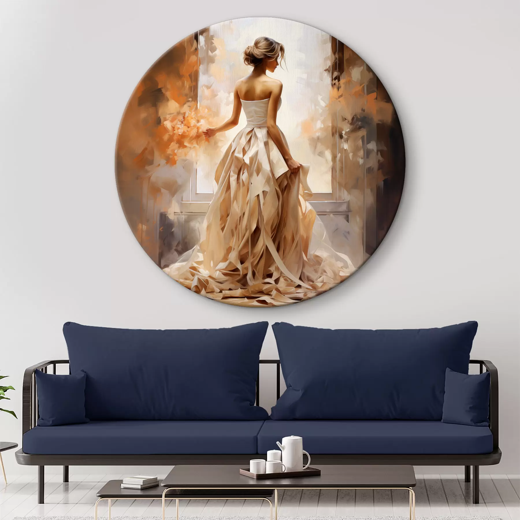 Pilt Valges pulmakleidis tüdruk seisab aknal lõkke vahel ja maalib käsitööna r39125